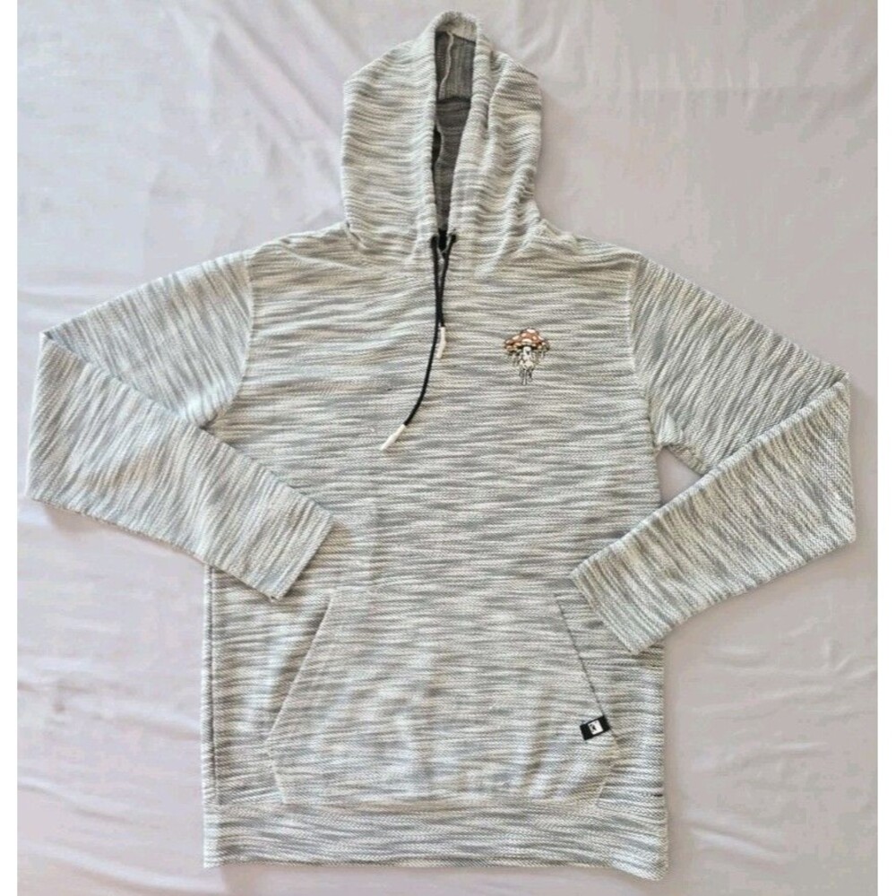 Dikotomy Hoodie Mens Large Gray Pullover Mushroom Embroidered Sweatshirt Casual